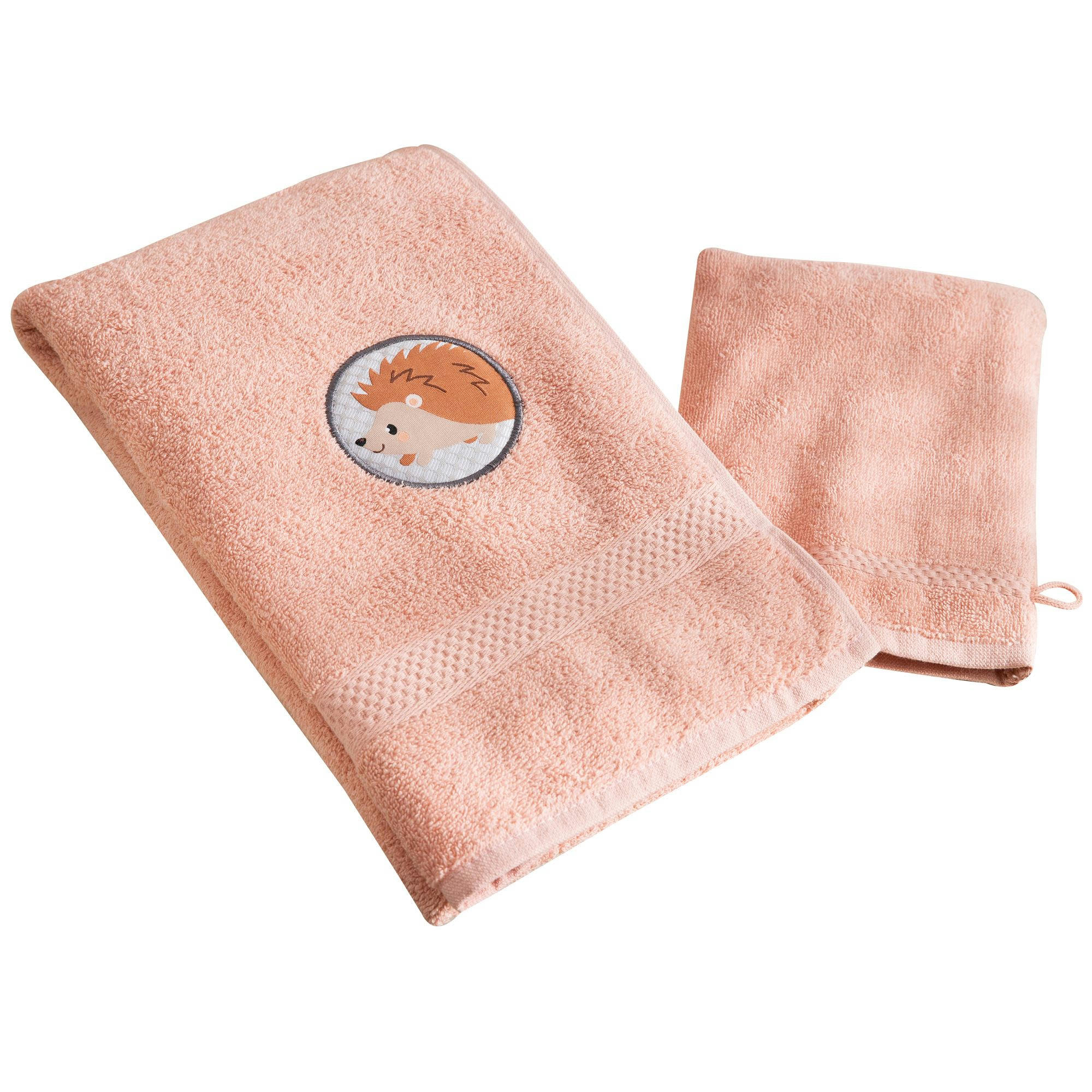 PETITES BETES - Serviette de toilette + gant 50x90 rose en coton