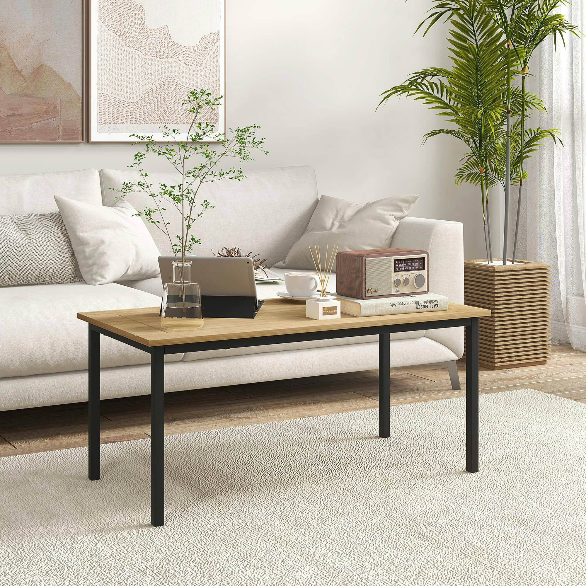 - Table basse rectangulaire style industriel métal bois sapin pré-huilé