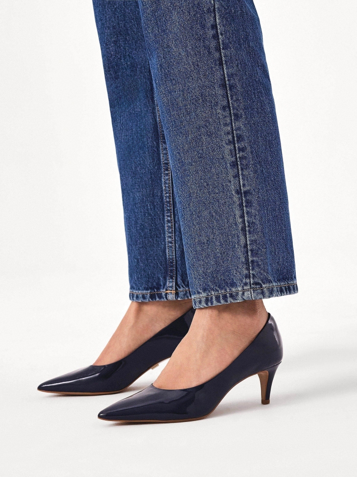 Navy blue patent leather pumps