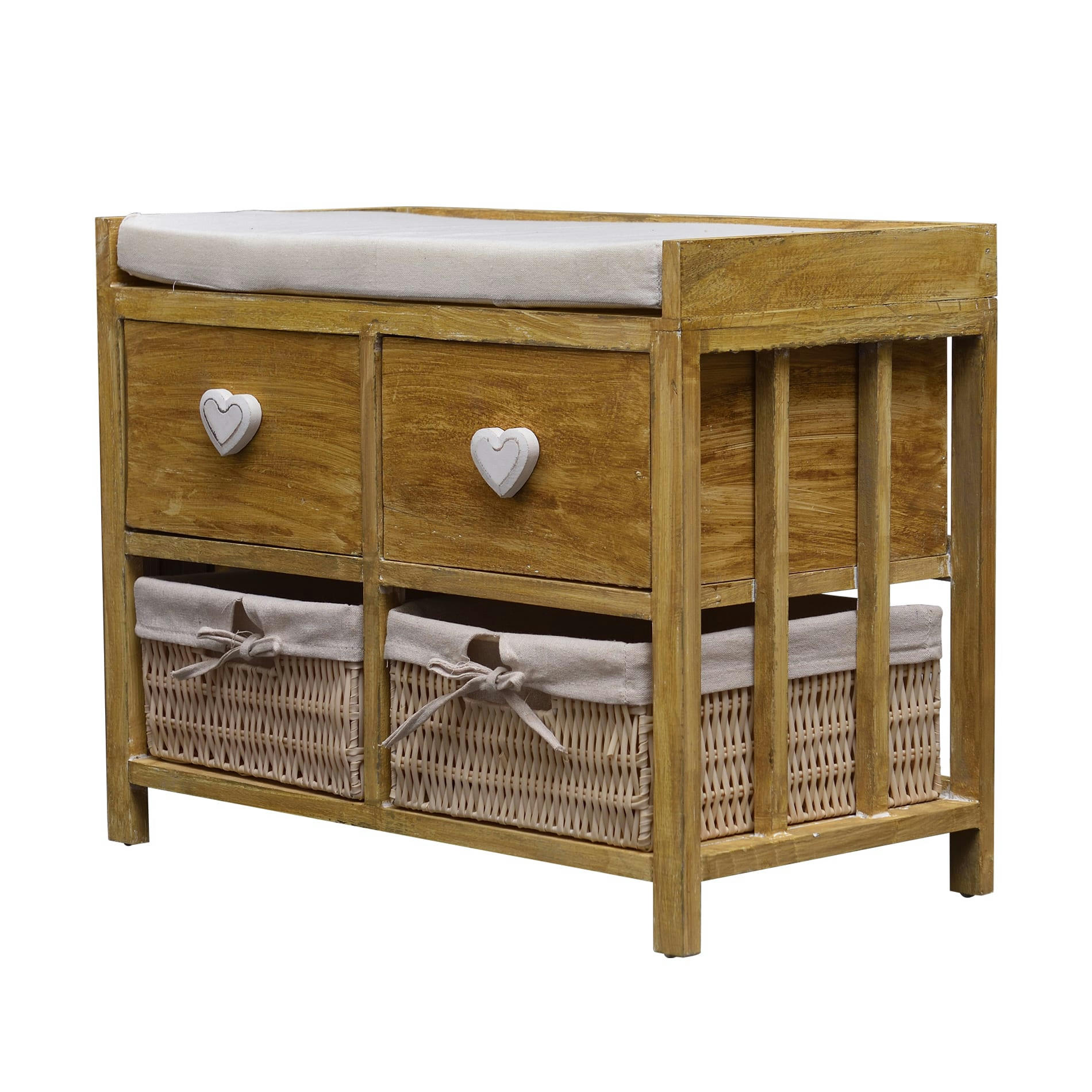 SWEET TIME - Banc de rangement  2 tiroirs et 2 paniers en bois de paulownia marron