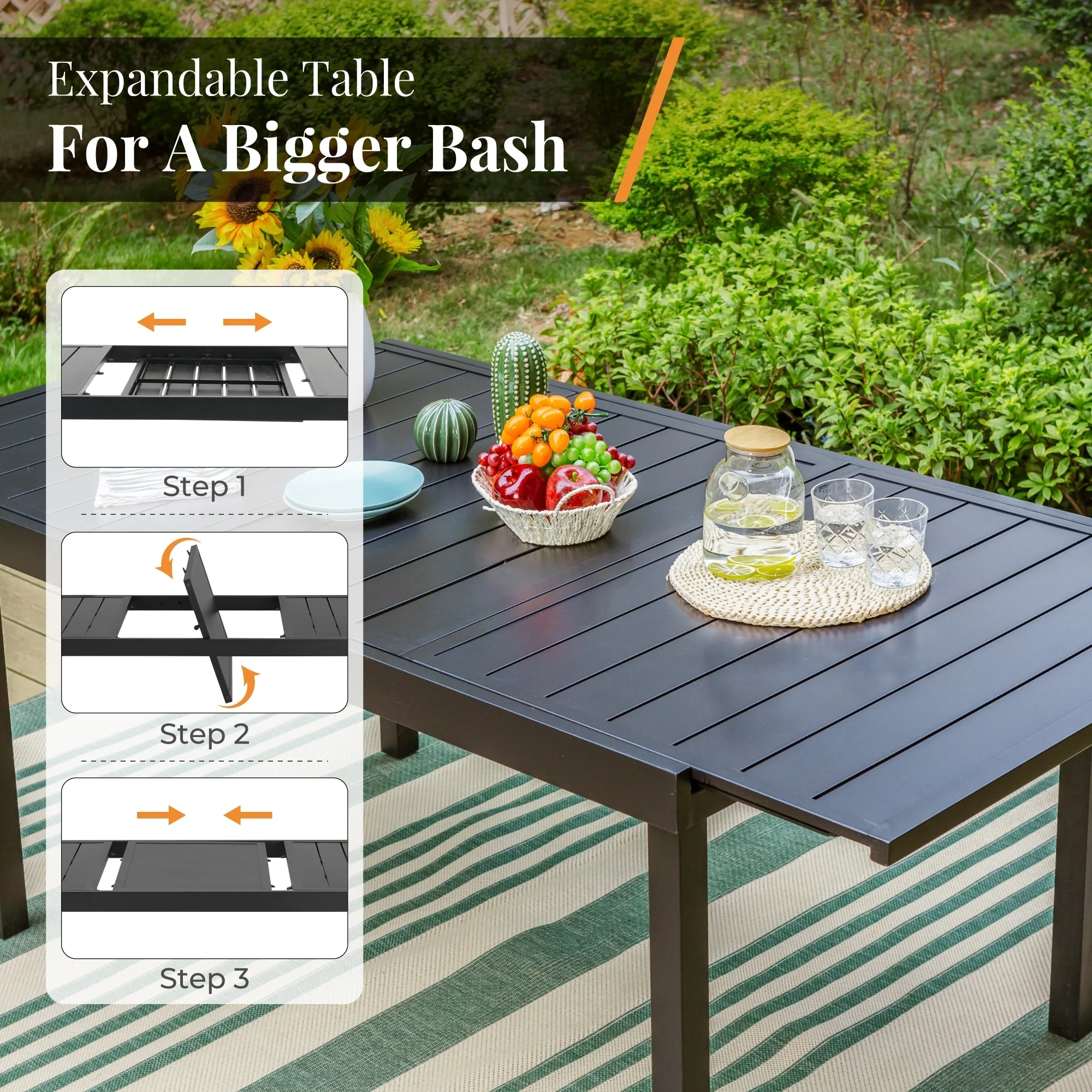 MAISON ARTS Outdoor Patio Steel/ PE Rattan Dining Set with Expandable Metal Table