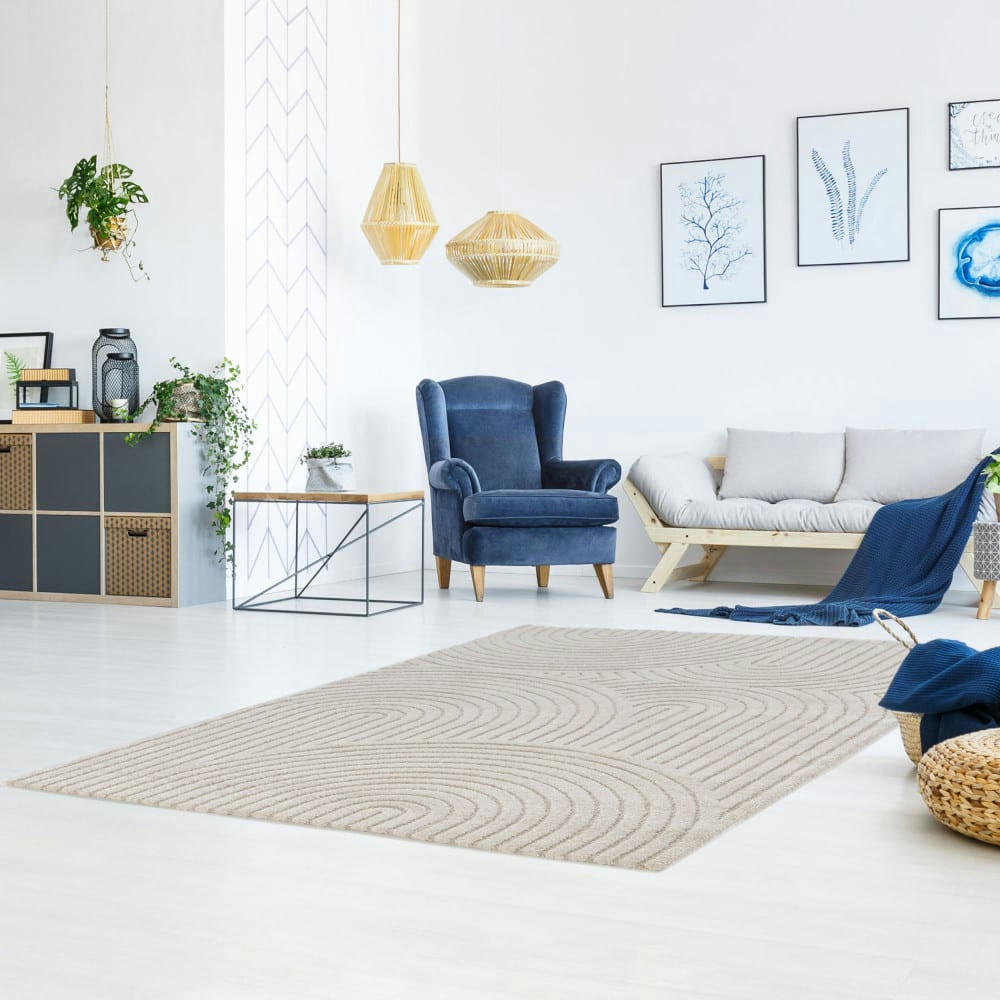 ESTEBAN - Tapis contemporain à motif géométrique beige 160x230 cm