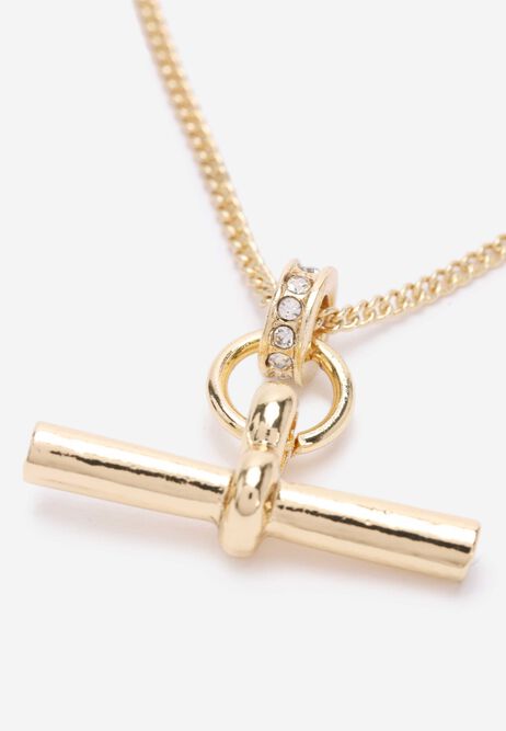 Womens Gold Diamante T-Bar Necklace