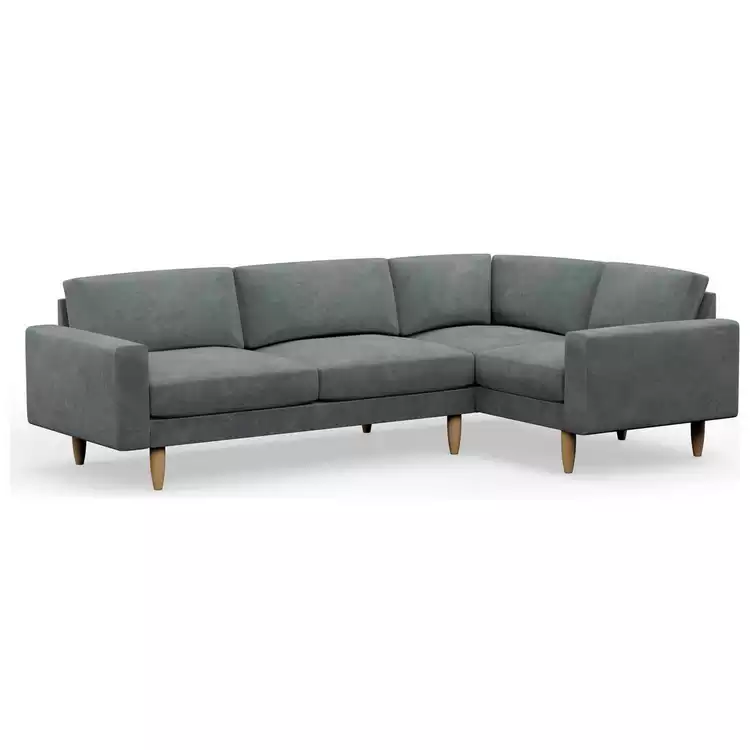 Hutch Slim Velvet Block Arm 5 Seater Corner Sofa- Slate Grey