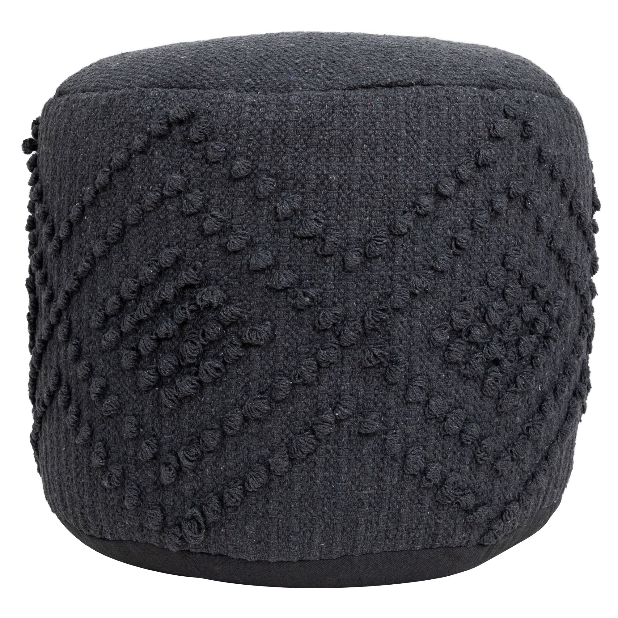 Woven Cotton Textured Round Pouf - 14 - Gray