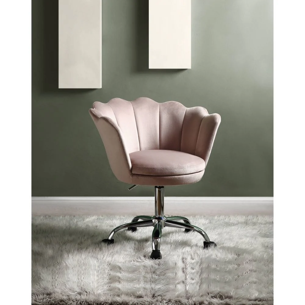 Modern Luxury Style Shell Design Swivel & Adjustable Office Chair with Channeled Tufted Backrest and Chrome Finish Base