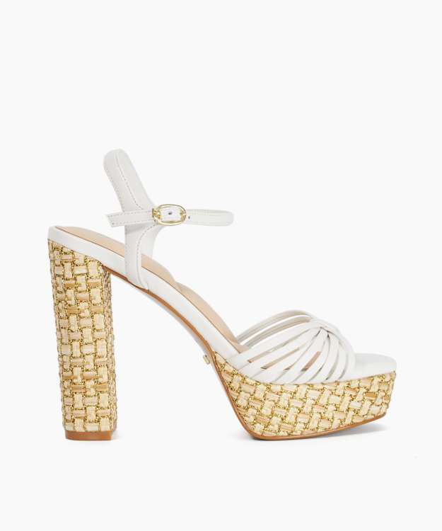 Minogue White - Raffia Platform Heels