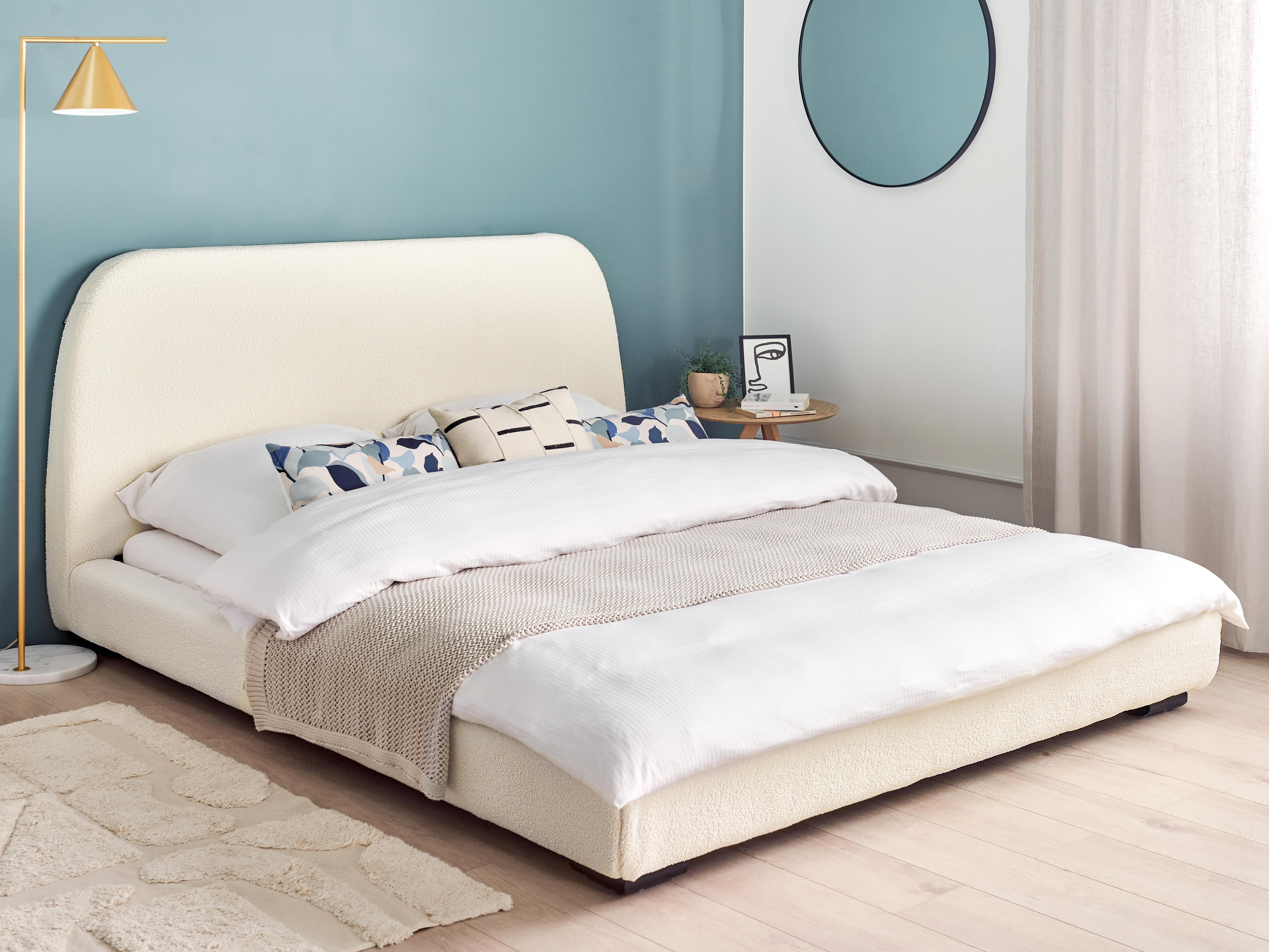 Bed Boucle ROISEL 160 x 200 cm (EU King Size) Light Beige