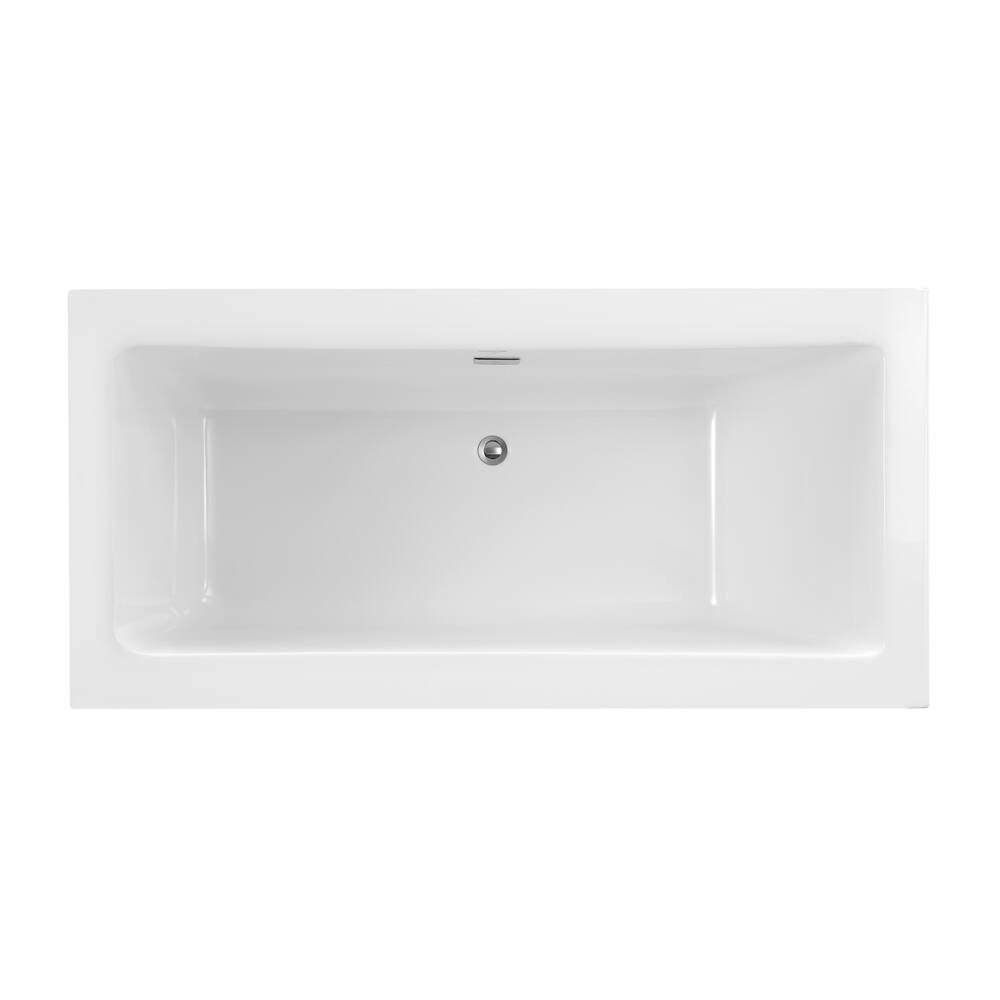 OVE Terra Rectangular Freestanding Bathtub with Adjustable Feet, Acrylic White, 70-in