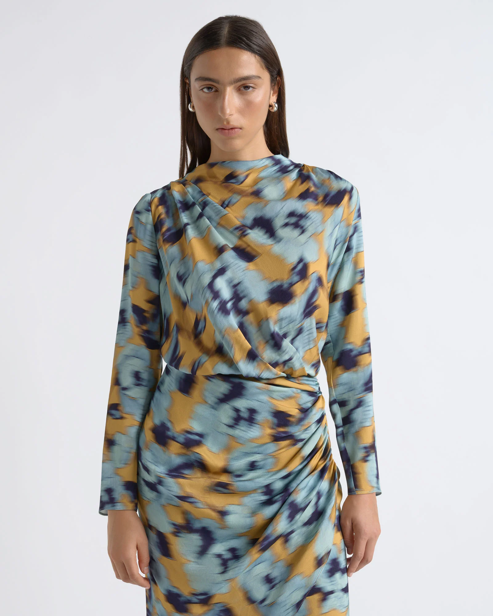 Blurred Floral Gathered Dress