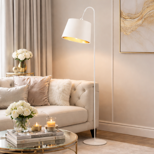 Lampa podłogowa TALLIN GOLD do czytania CHROM