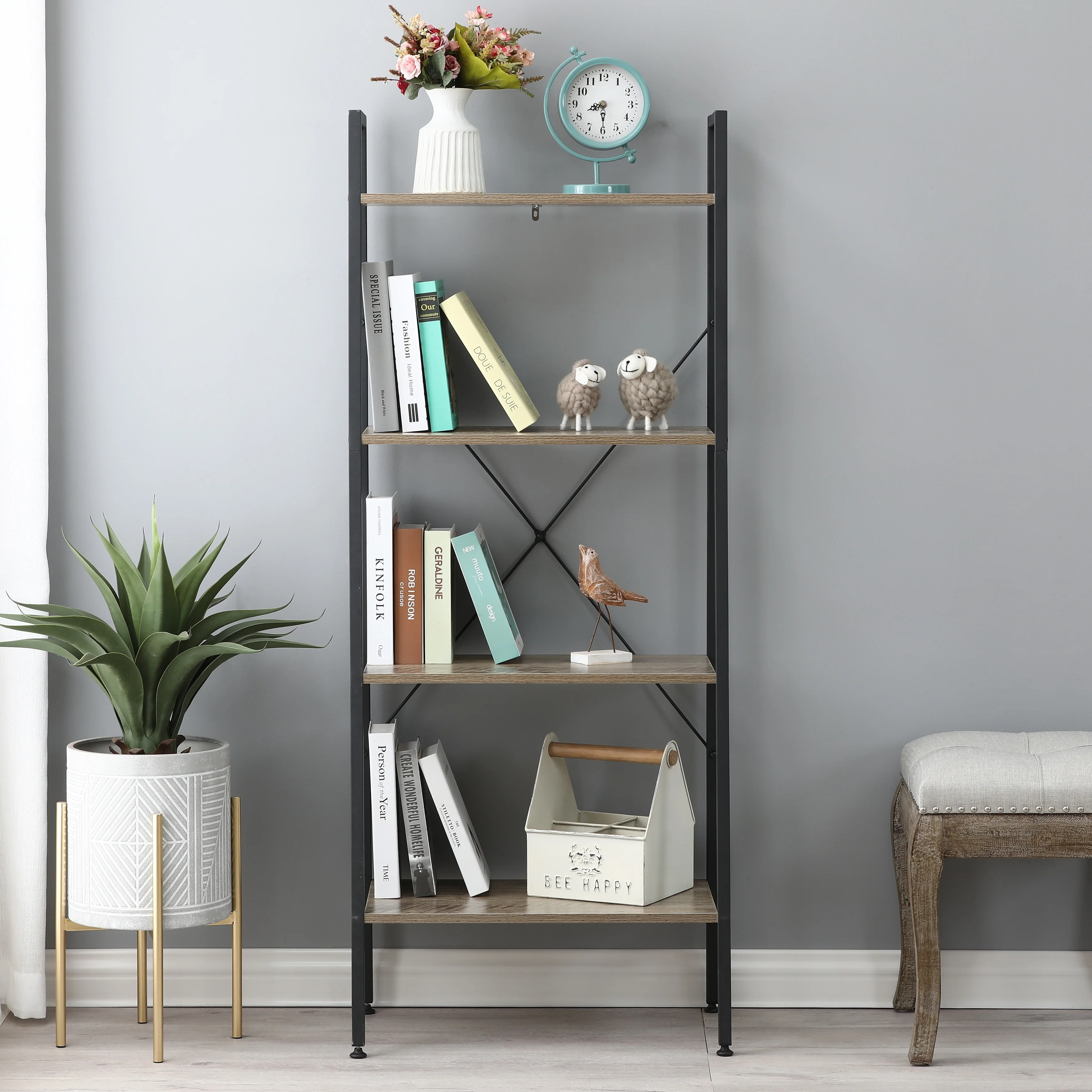 Carbon Loft Ogzewalla 4-shelf Wood and Metal Ladder Bookcase