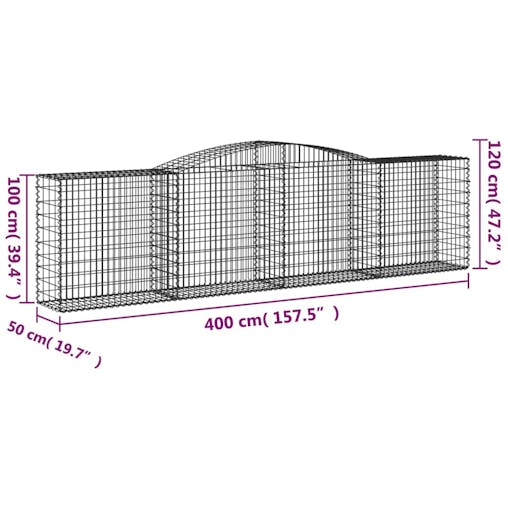 NNEVL Arched Gabion Baskets 2 pcs 400x50x100/120 cm Galvanised Iron