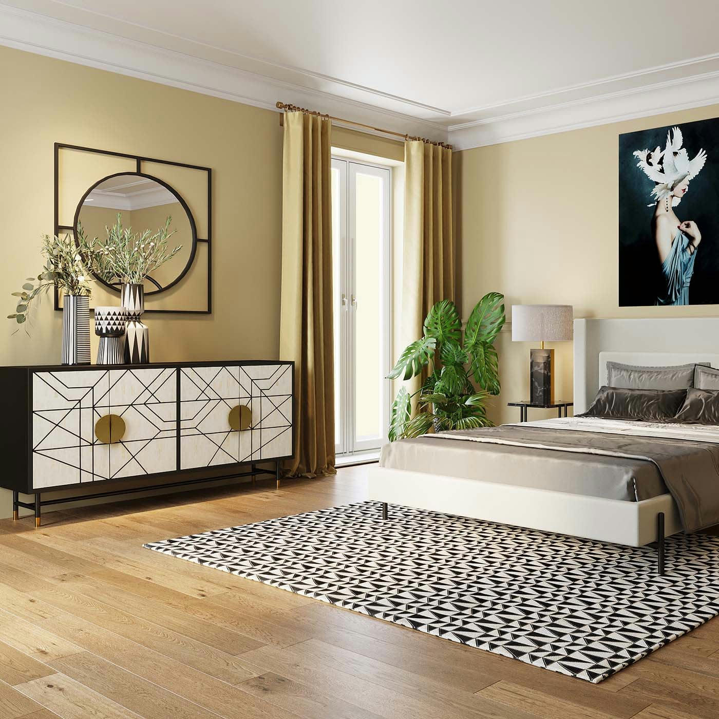 STANFORD - Miroir rond cadre carré en acier noir 90x90