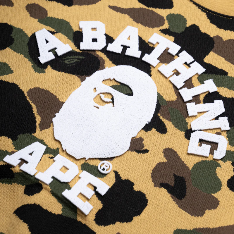 A Bathing Ape 1st Camo Jacquard College Relax Fit Crewneck - Yellow