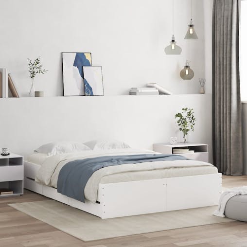 NNEVL Bed Frame with Drawers White 135x190 cm Engineered Wood