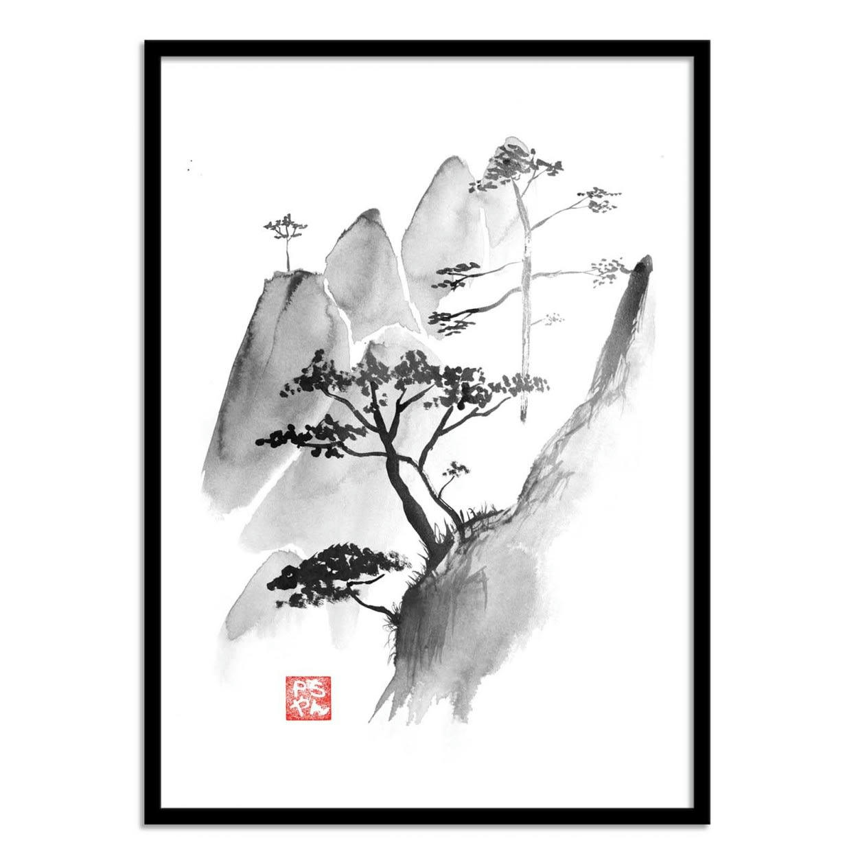 PECHANE SUMIE - CLIFF - Affiche d'art avec Cadre bois noir - 50 x 70 cm