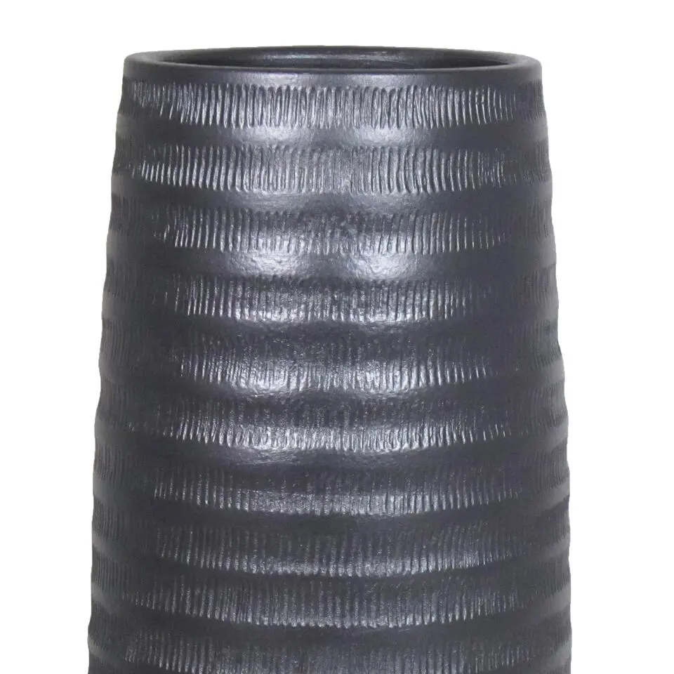 Floran Vaas - zwart - mat - ribbels - keramiek - 26 x 50 cm