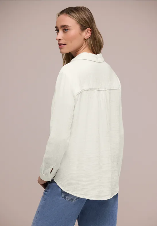 Bluse mit Hemdkragen aus Musselinstoff