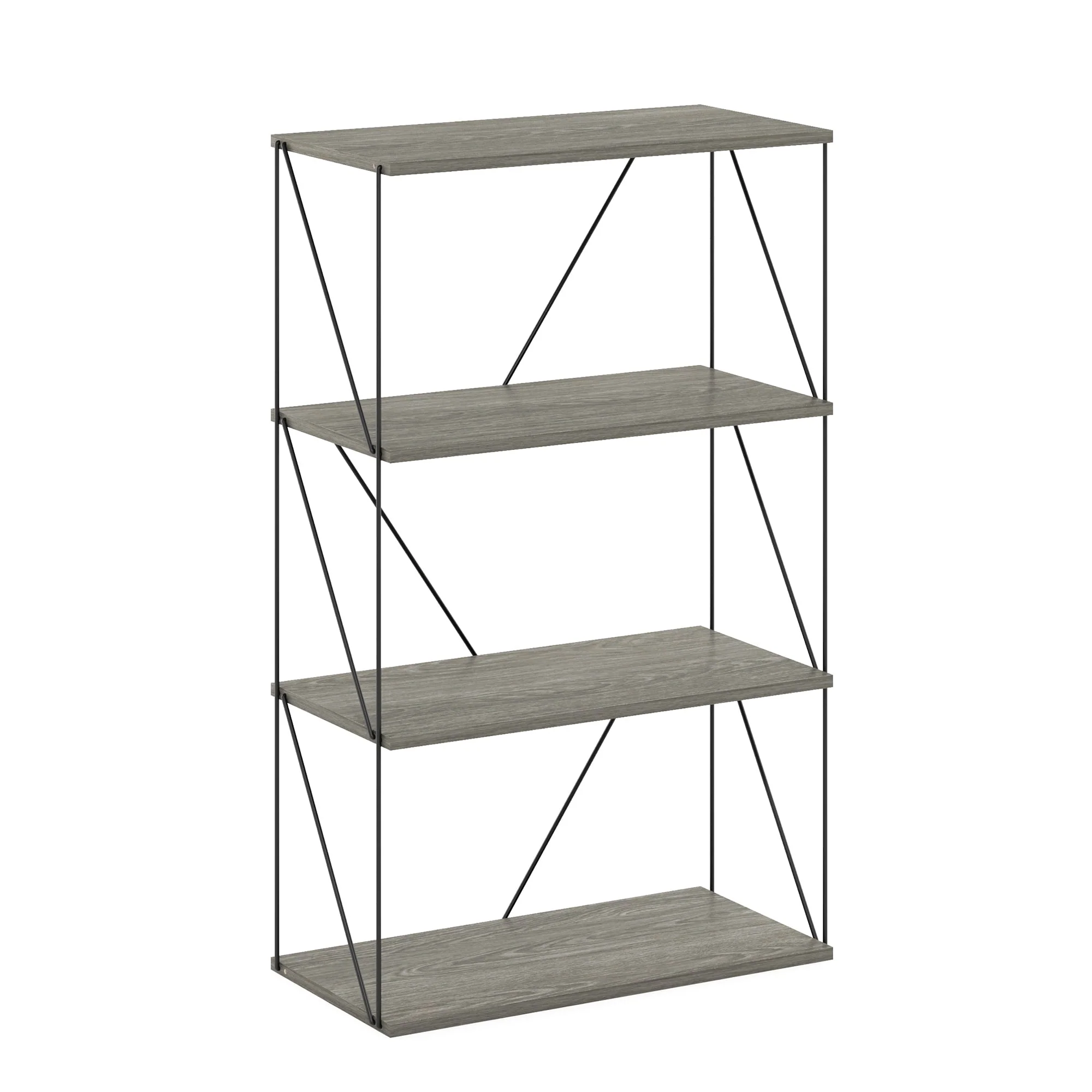 Furinno Rata 4-Tier Industrial Multipurpose Flat Base Shelf Display Rack with Metal Frame