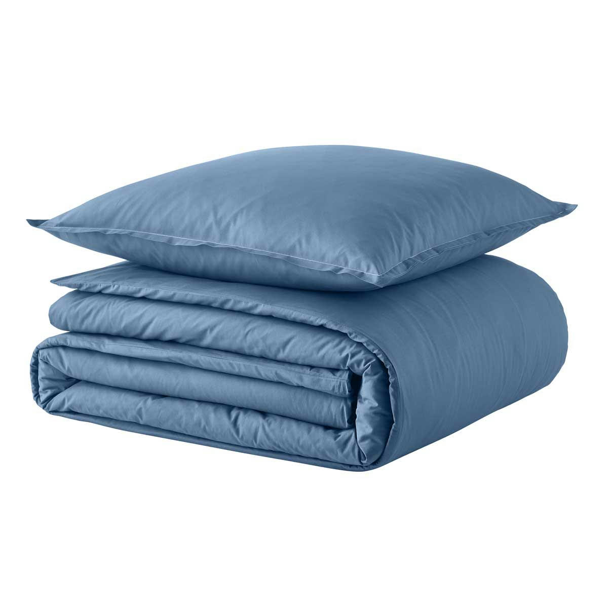 BASQUE - Parure de lit unie en coton bleu 240x220