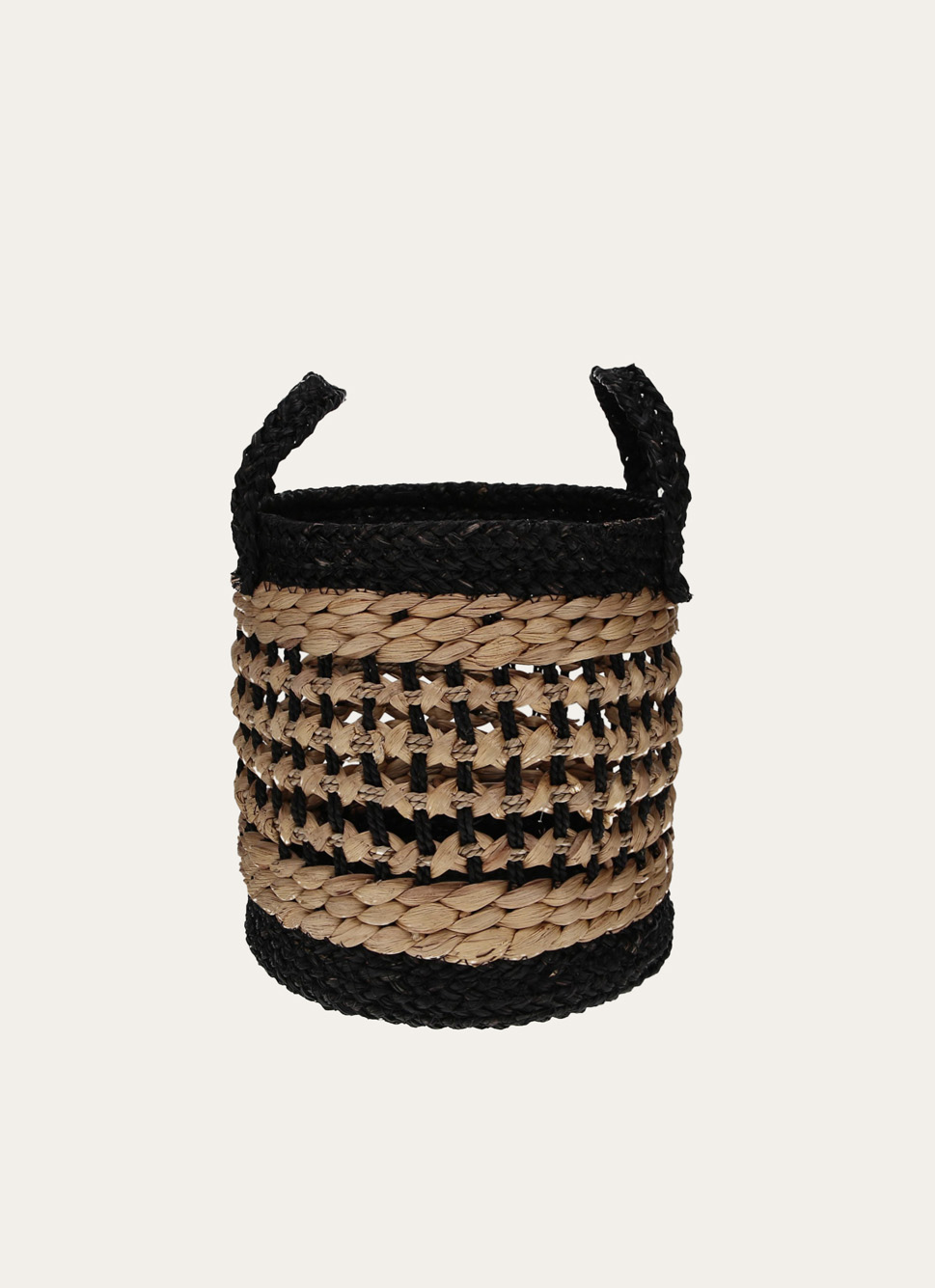 PETIT PANIER TRESSÉ AVEC ANSES NATUREL/NOIR