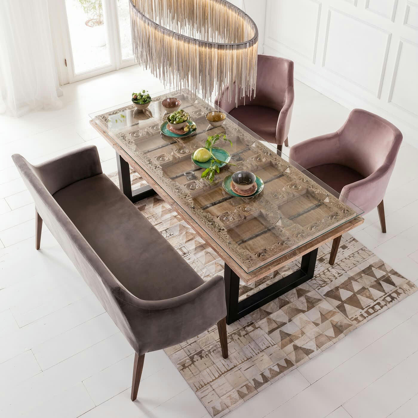 MODE - Banquette avec accoudoirs 3 places en velours gris