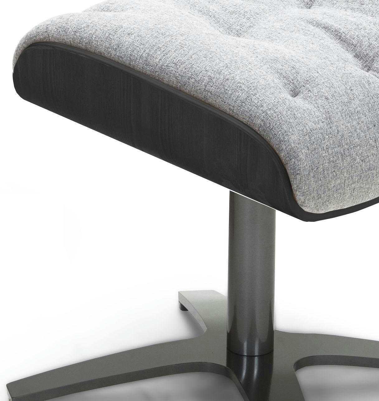 ALUDRA - Pouf Velours et Chêne Noir - Tissu Gris