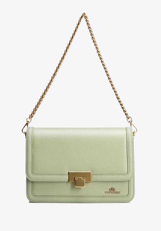 Skórzana torebka crossbody z łańcuszkiem pistacjowa