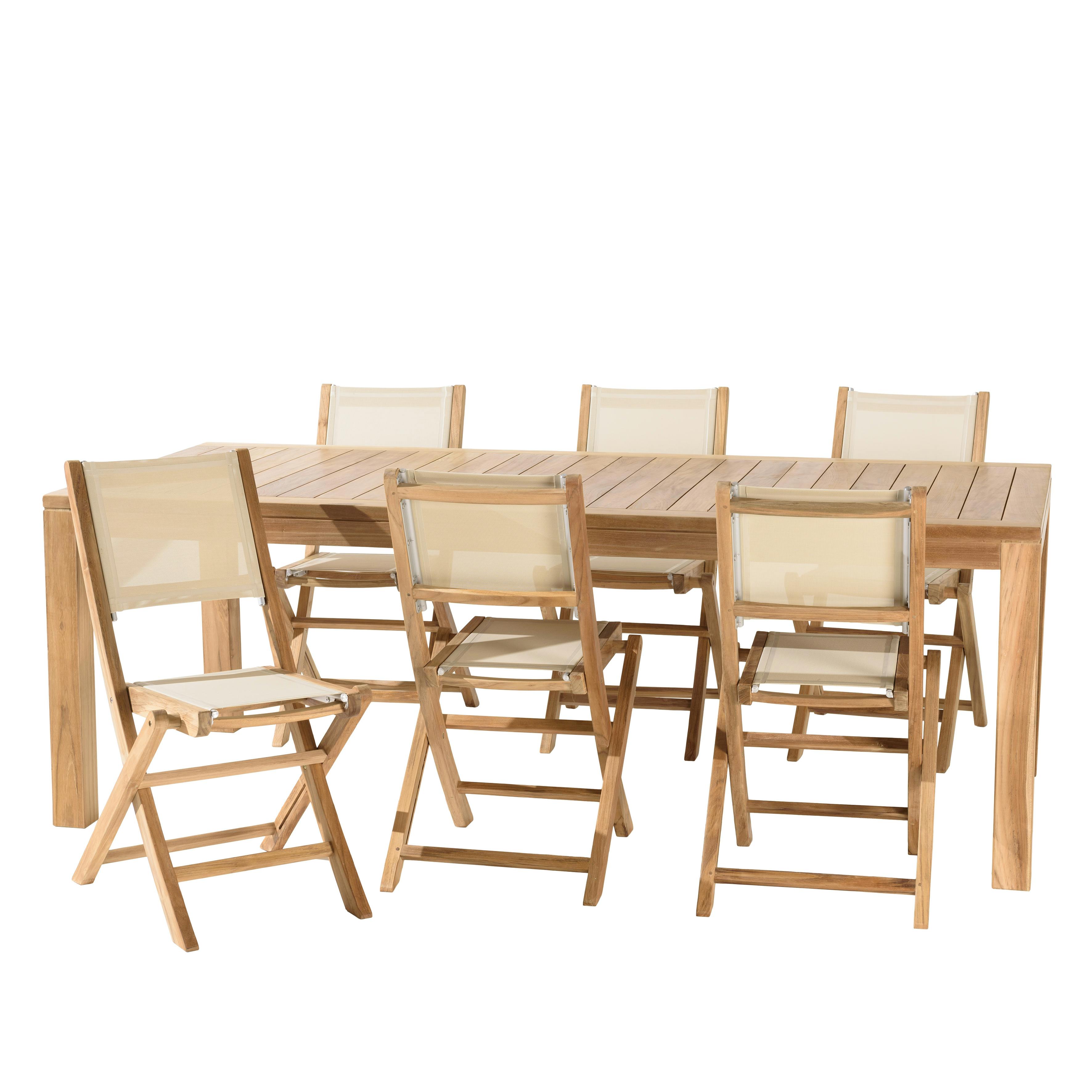 Ensemble de jardin extérieur grande table rectangle en teck 6 chaises ALERIA