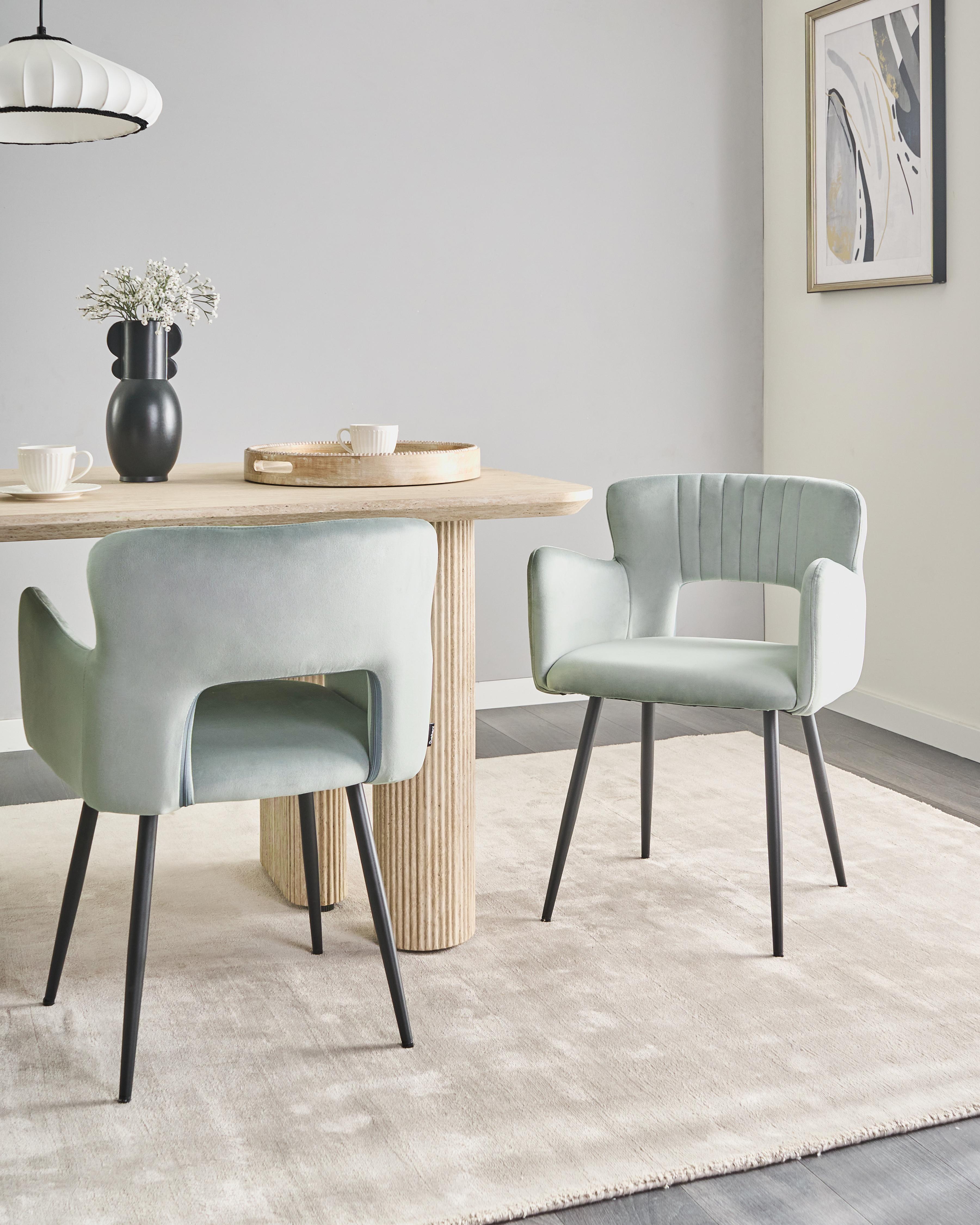 Set of 2 Dining Chairs SANILAC Velvet Light Blue