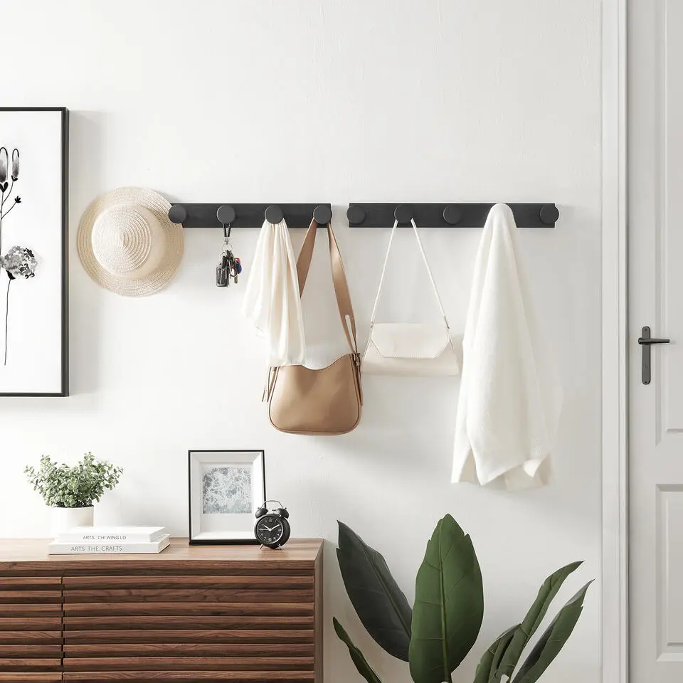 Kapstok - 5 zwarte bollen - 55x6.5x1.5 cm - zwart