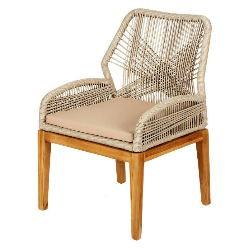 CALPE - Fauteuil en corde tressée beige et bois