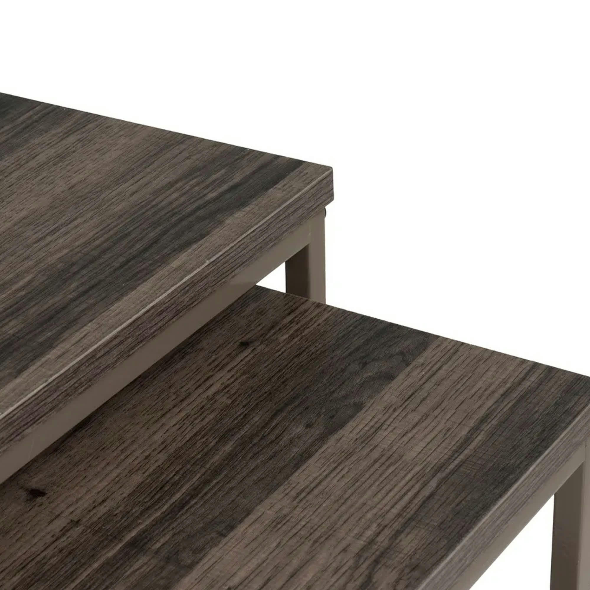 - Set de 2 tables basses gigognes bois et métal gris 50x50x50cm