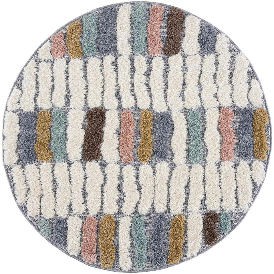 BÖHMEN - Tapis rond à poils longs et relief multicolore 200x200cm