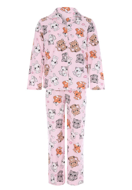 Girls Pink Animal Print Long Pyjama Set