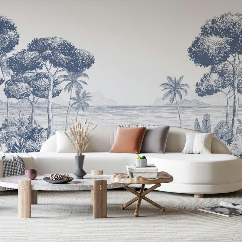LA PLAGE ENCRE - Papier Peint Panoramique L432xH270cm Bleu Bord de mer