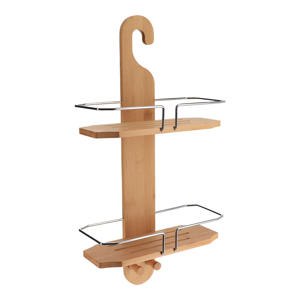 Suporte com 2 níveis em bambu e metal cromado