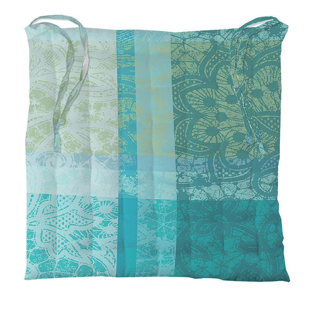 MILLE DENTELLES TURQUOISE - Galette de chaise enduit imperméable pur coton vert 38X38