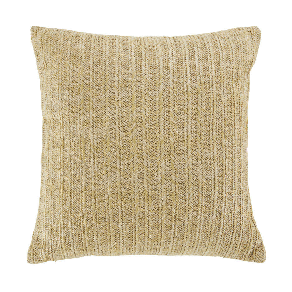 SANTANI - Coussin tressé en polypropylène beige, vert kaki et écru 45x45