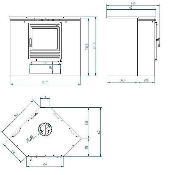 M-105 Poêle à bois en acier à double combustion 10 Kw 720x720x565 mm