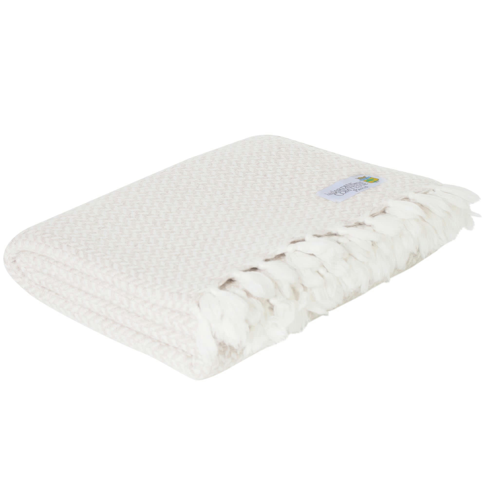 IVOIRE - Plaid cachemire et laine petits chevrons ivoire 130 x 230 cm