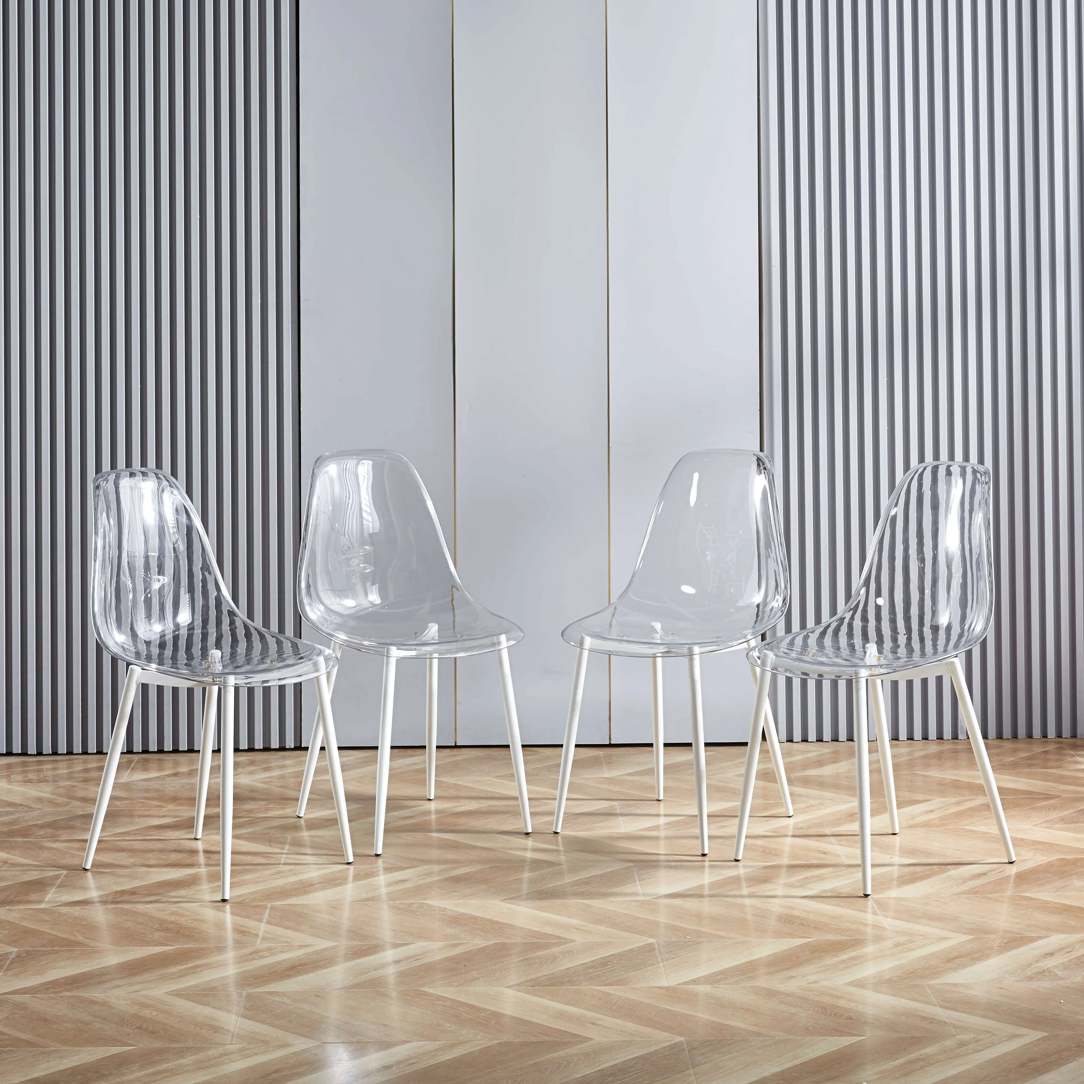 Antique White 19.68 Dining Chairs with Metal Legs and Transparent Plastic Seats (Set of 4)