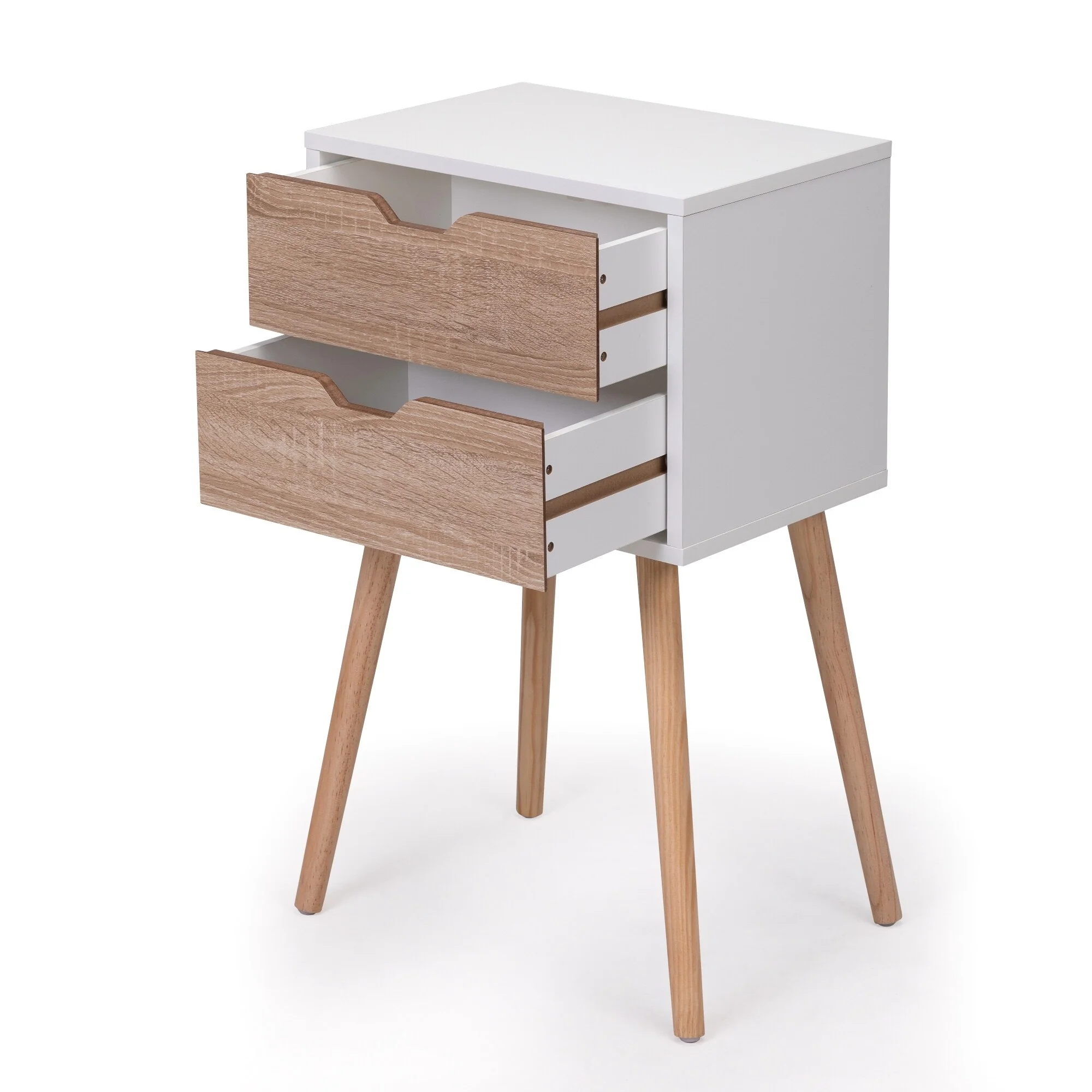 Nightstand With 2 Drawers, Bedside Tables With Solid Wood Legs And Storage, Side Table