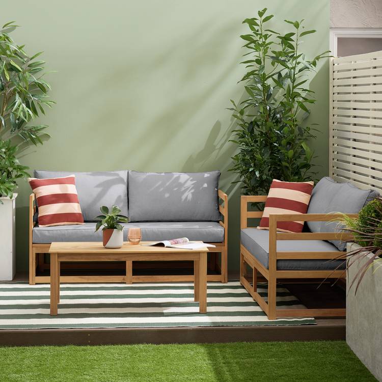 Habitat Evissa 5 Seater Wooden Garden Corner Sofa Set - Grey