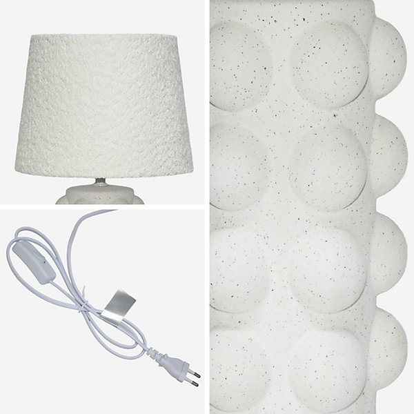 Lampe de table intérieur céramique moucheté blanc et noir. abat-jour en bouclette H 45cm - Mia