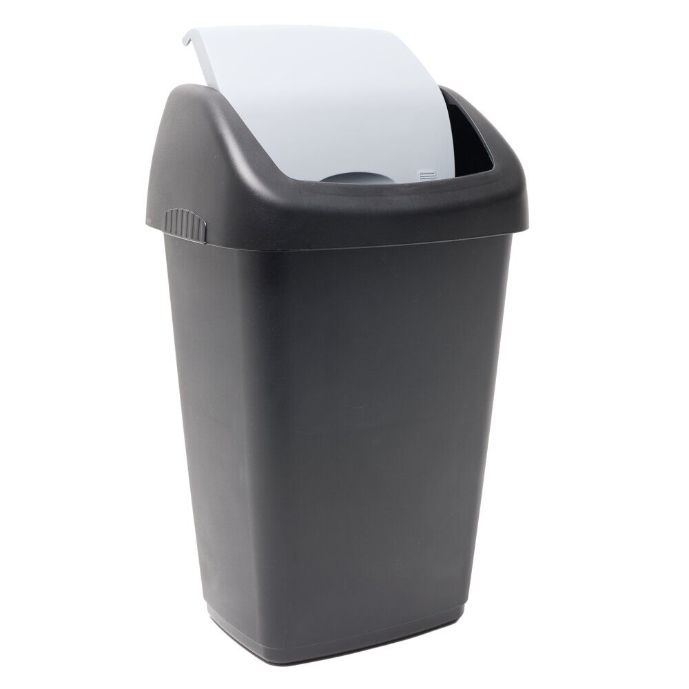 Poubelle à rabat 15L plastique noire couvercle gris 29x23xH47cm
