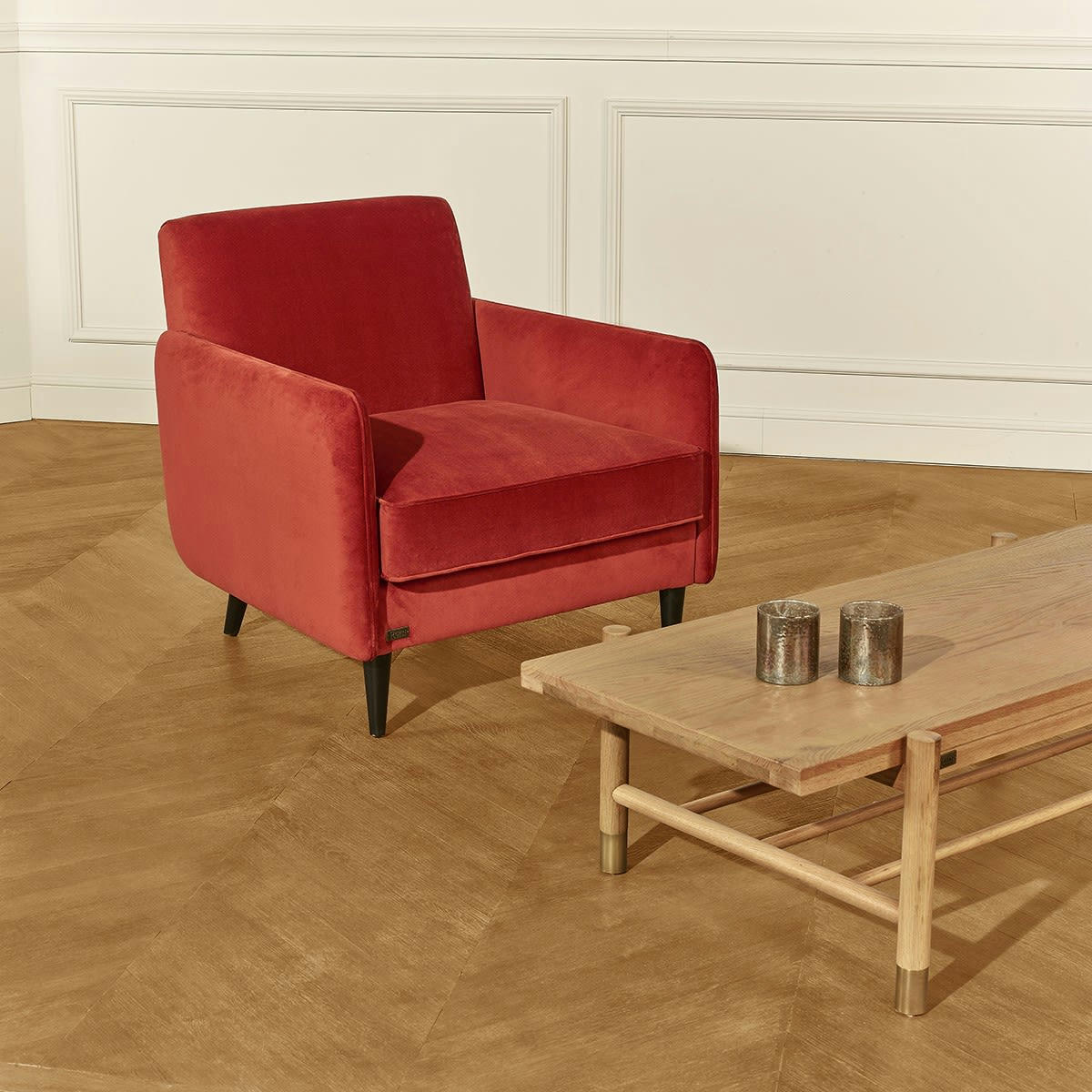 SANDOR - Grand fauteuil en velours brique