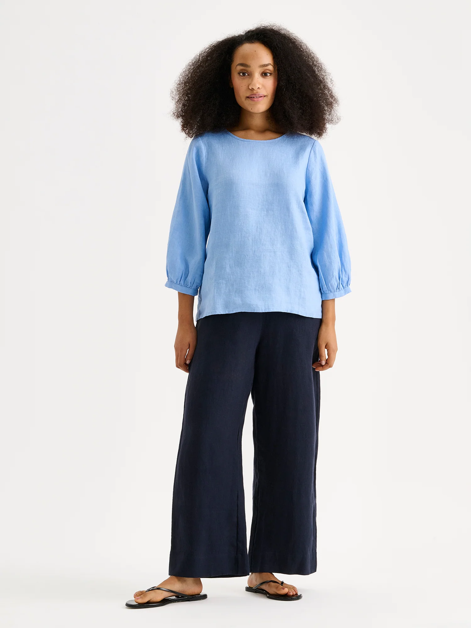 SAARI culottes-pellavahousut - tummansininen