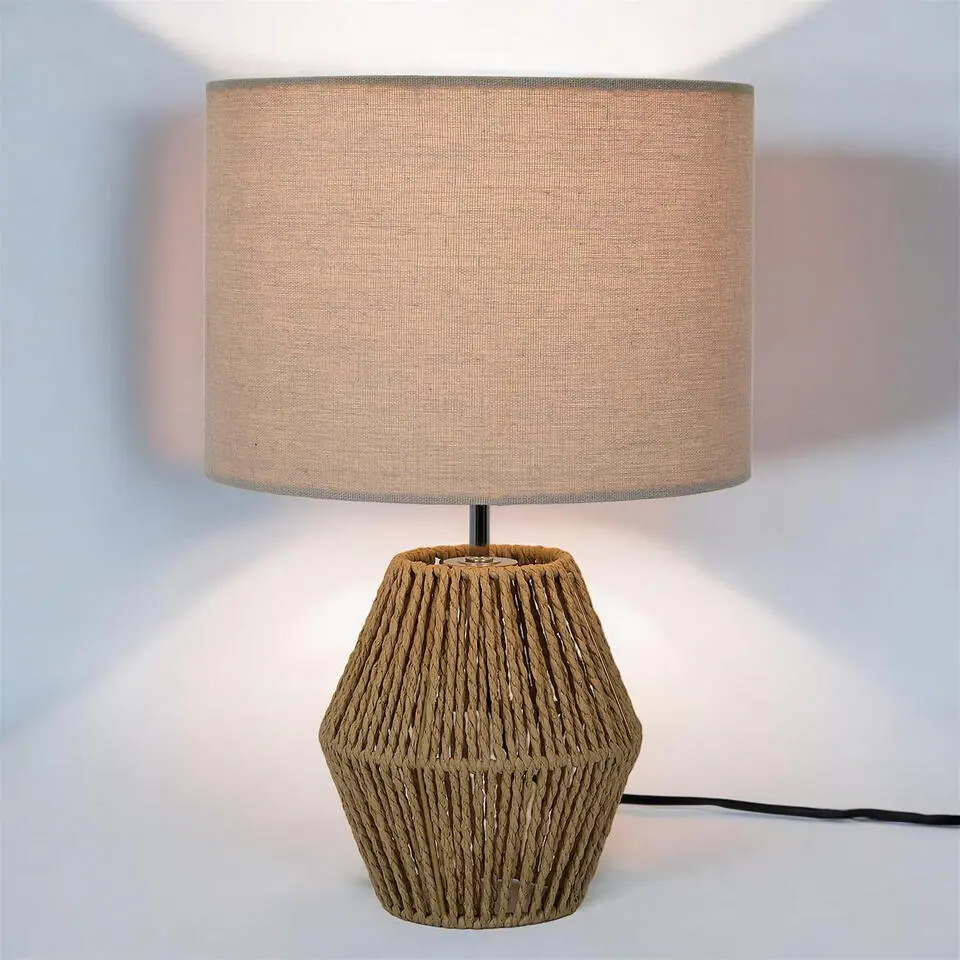 Home deco factory Tafellamp met linnen kap - Boho/ibiza stijl